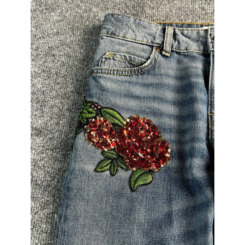 Zara Basic Z1975 Floral Sequin Distressed Boyfriend Jeans Women's US 2 - Picture 7 of 12